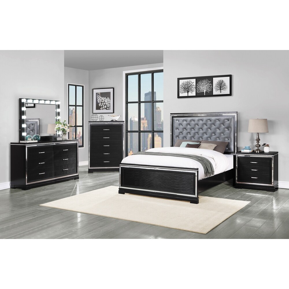 Coaster Furniture Eleanor Silver and Black 4 piece Upholstered Bedroom Set