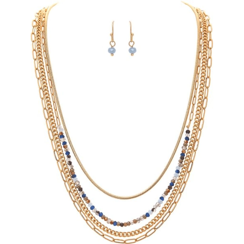 Rain  Gold Four Row Chain Glass Bead Necklace Set