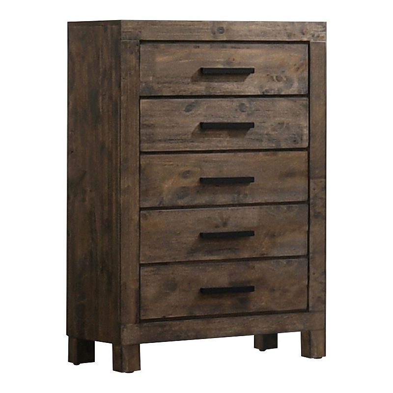 Wooden Chest with 5 Drawers and Grain Details， Brown