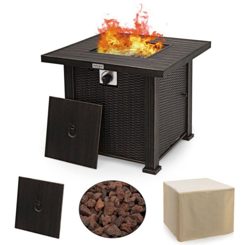 Alpulon 30 in. Outdoor Square Propane Gas Fire Pit Table with Table Cover ZMWV300