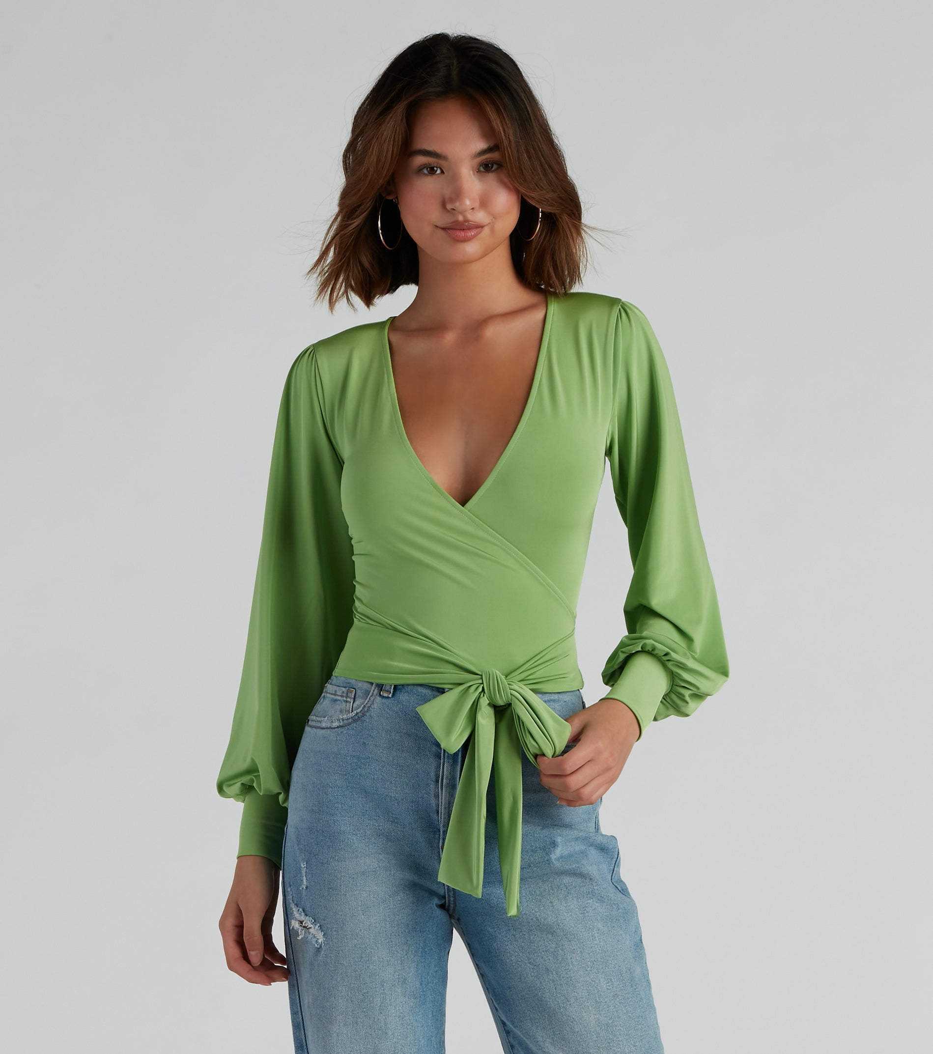 Slinky Knit Wrap Front Top