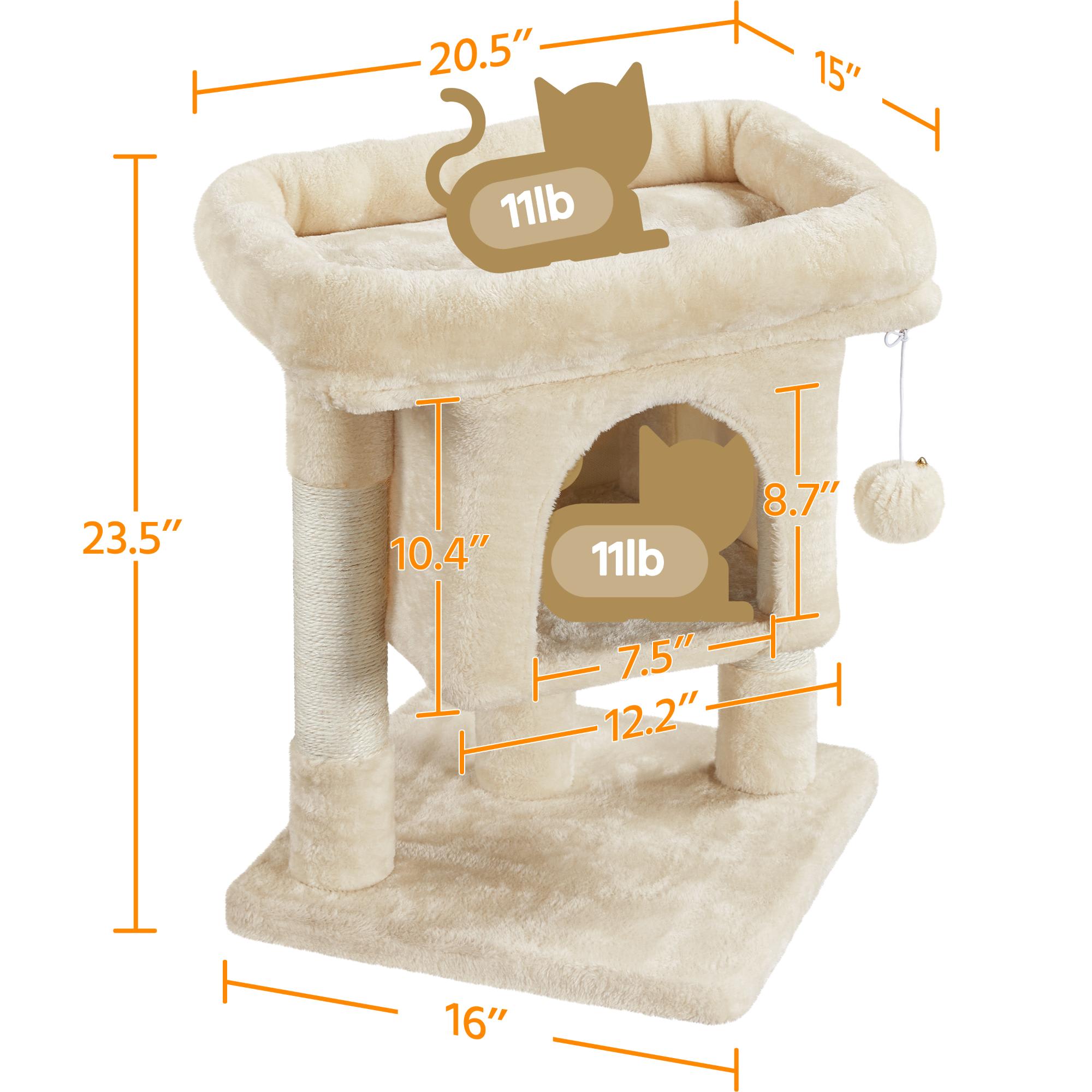 Topeakmart Beige 2-Level Small Cat Tree with Wide Perch， 23.5