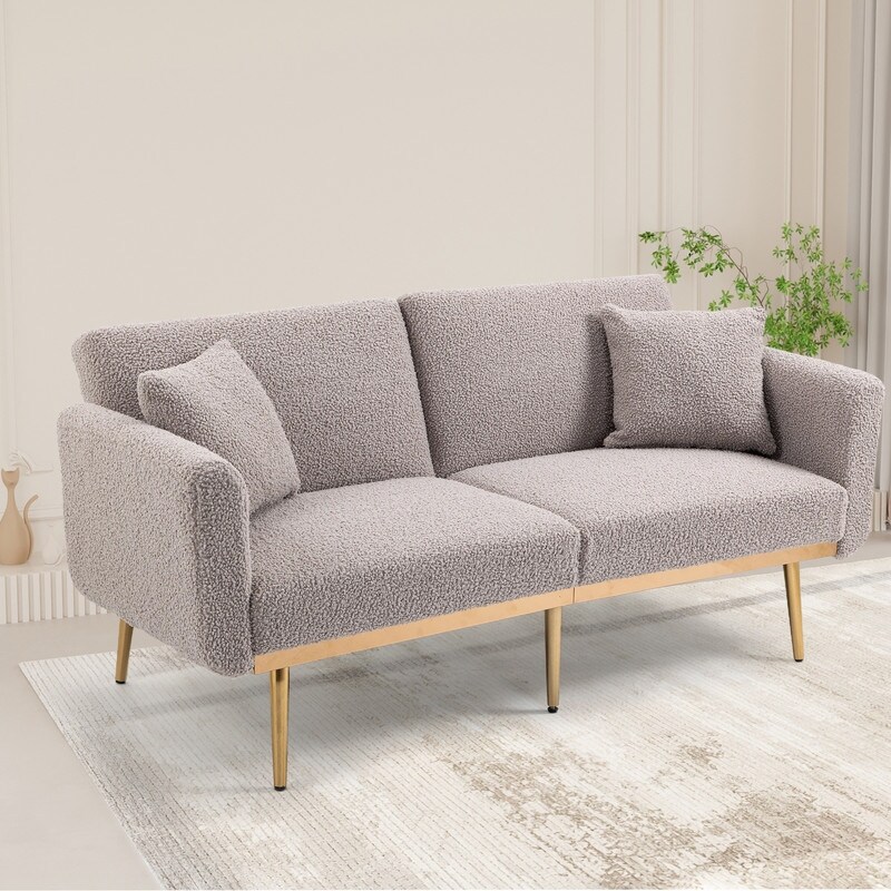 65'' Velvet Upholstered Loveseat Sofa with Golden Metal Feet Sturdy Frame   Breathable Fabric(5 Colors）