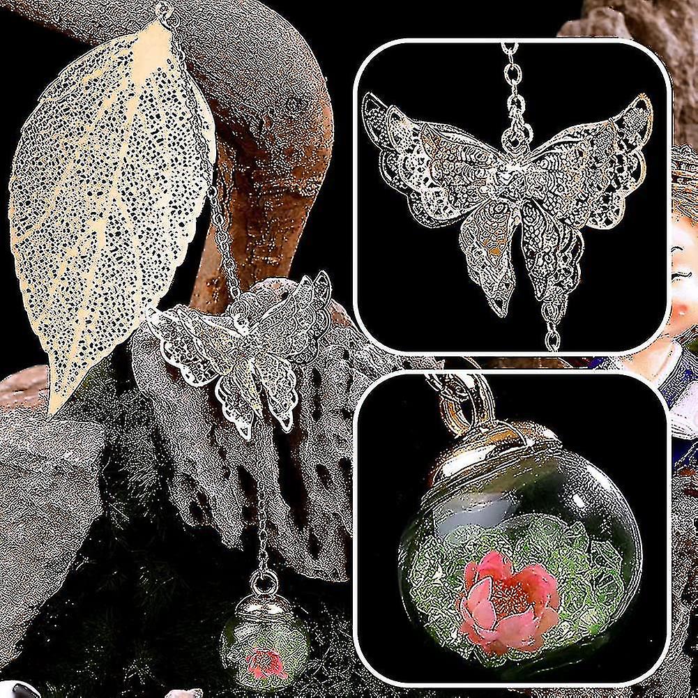 Exquisite Metal Leaf Bookmark. With 3d Butterfly And Glass Beads Eternal Dry