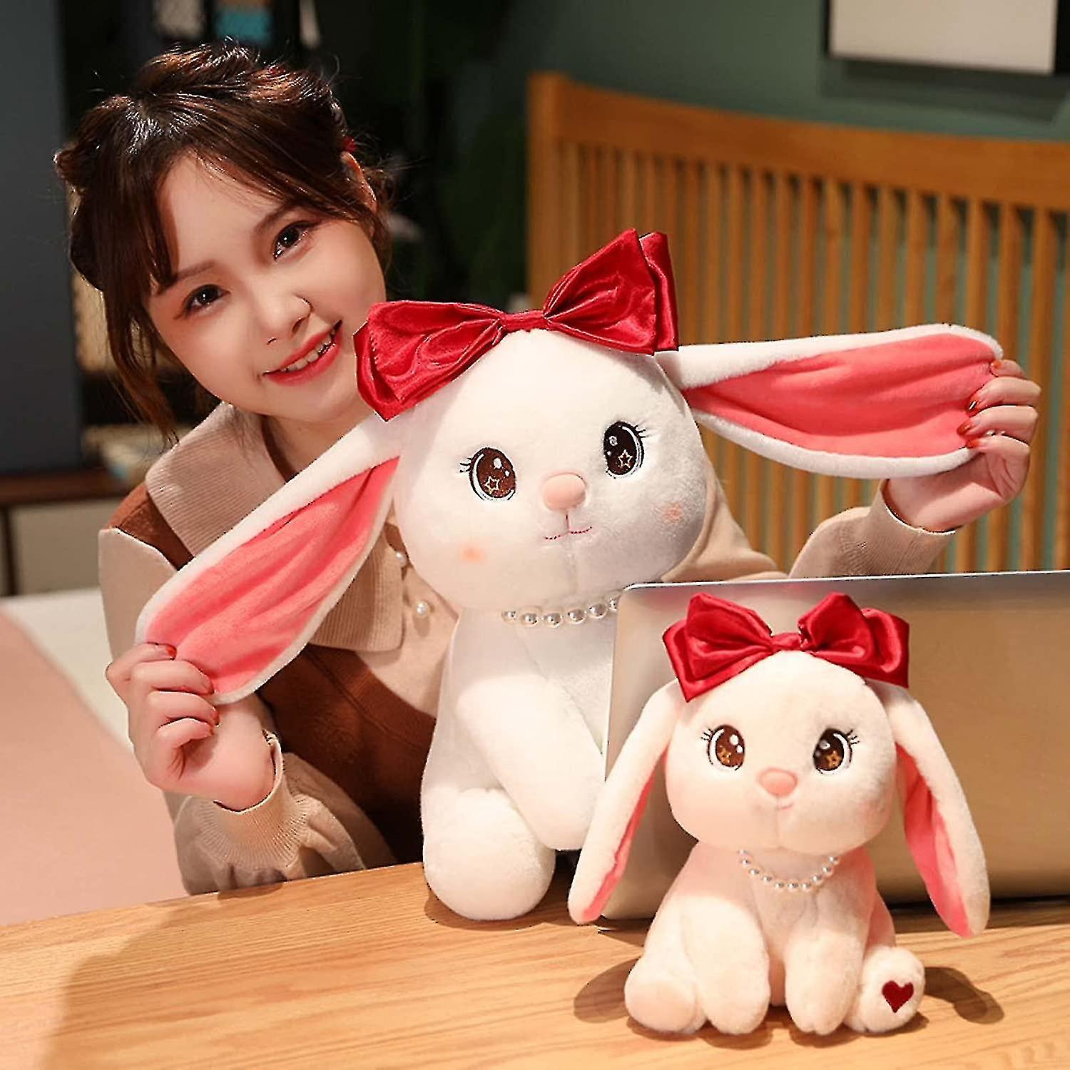 White Bunny Plush Doll， Stuffed Animal Plushie Kawaii Rabbit Pillow Plush Toy Gifts For Boys Girls (