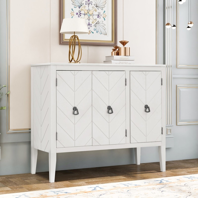 Wooden accent locker with adjustable shelf  vintage style sideboard with 3 doors and metal handles