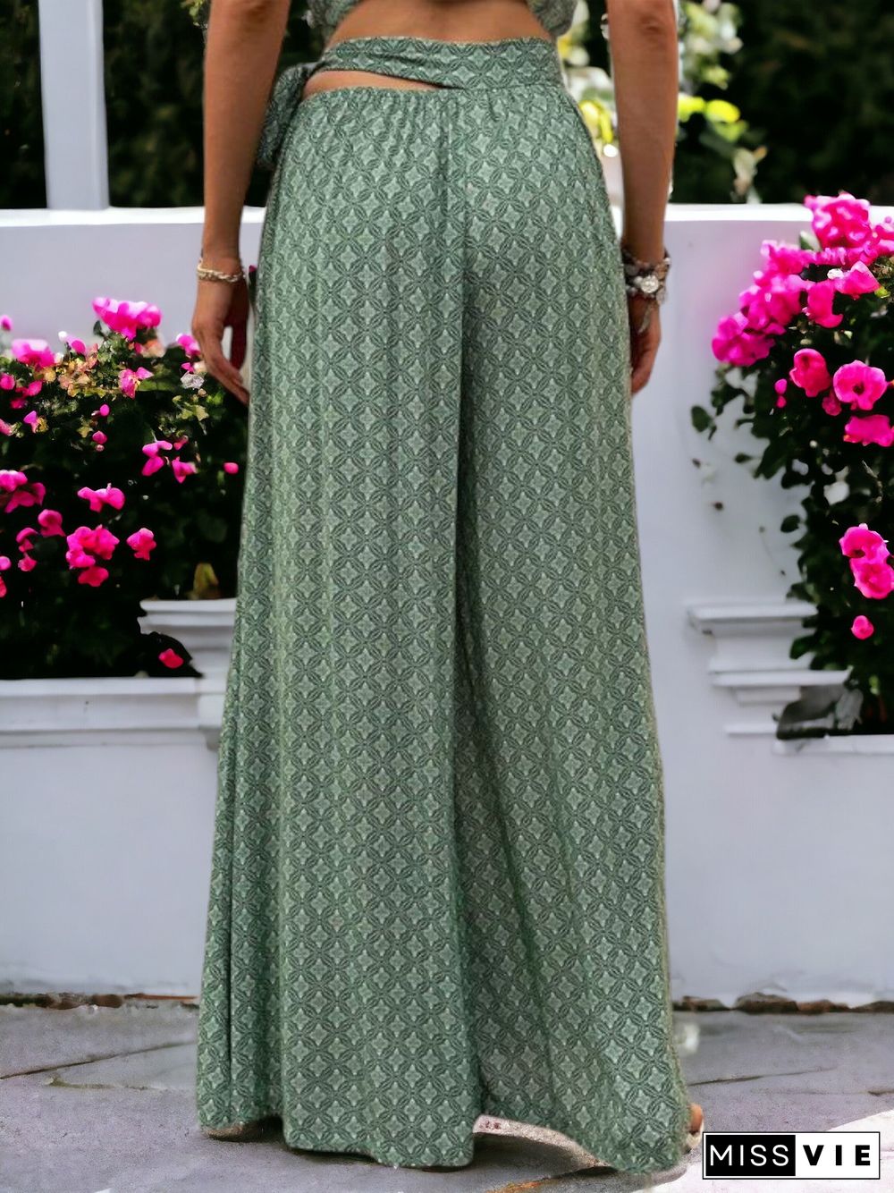 Printed High Waisted Wide Leg Breathable Loose Waist Wrap Pants