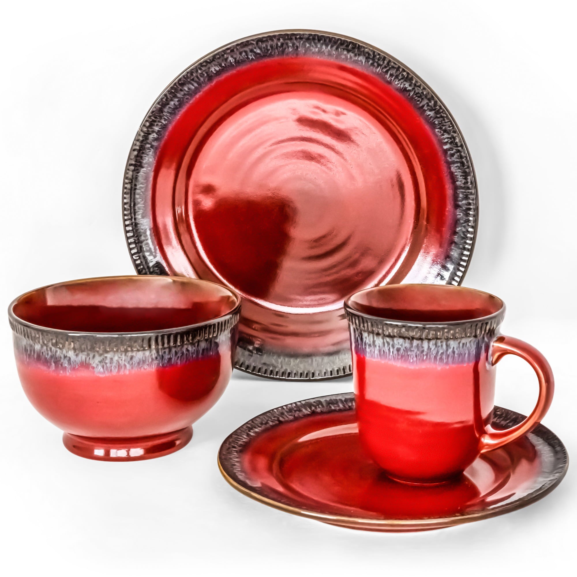 Better Homes and Gardens Painted Canyon 16 Pieces Dinnerware Set， Red