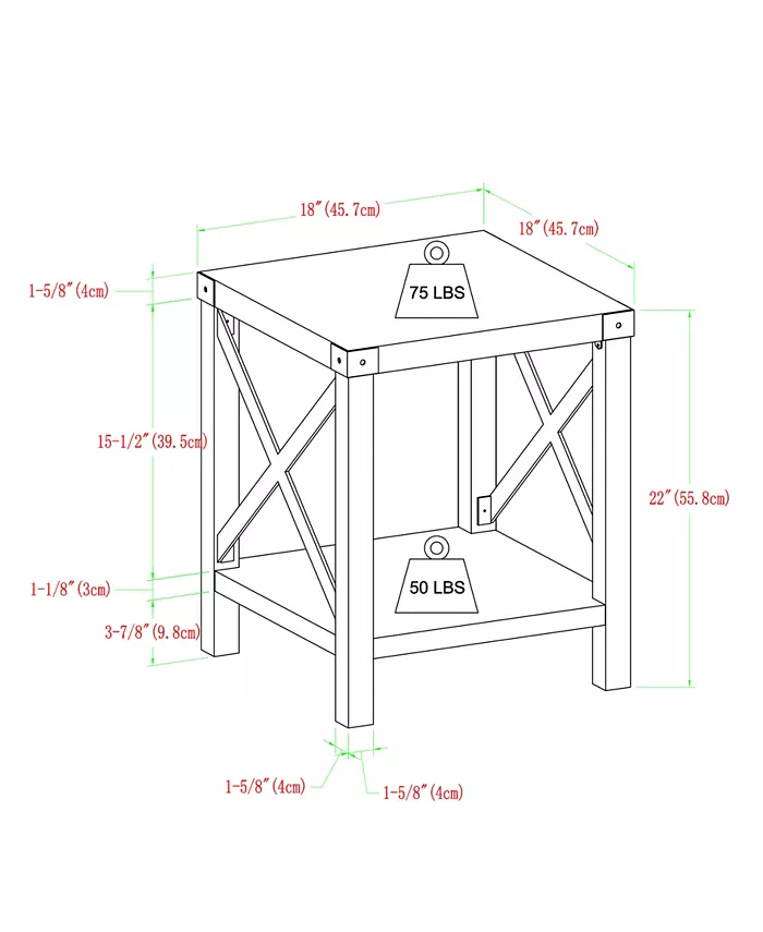 Walker Edison Farmhouse Metal-X Accent Table with Lower Shelf