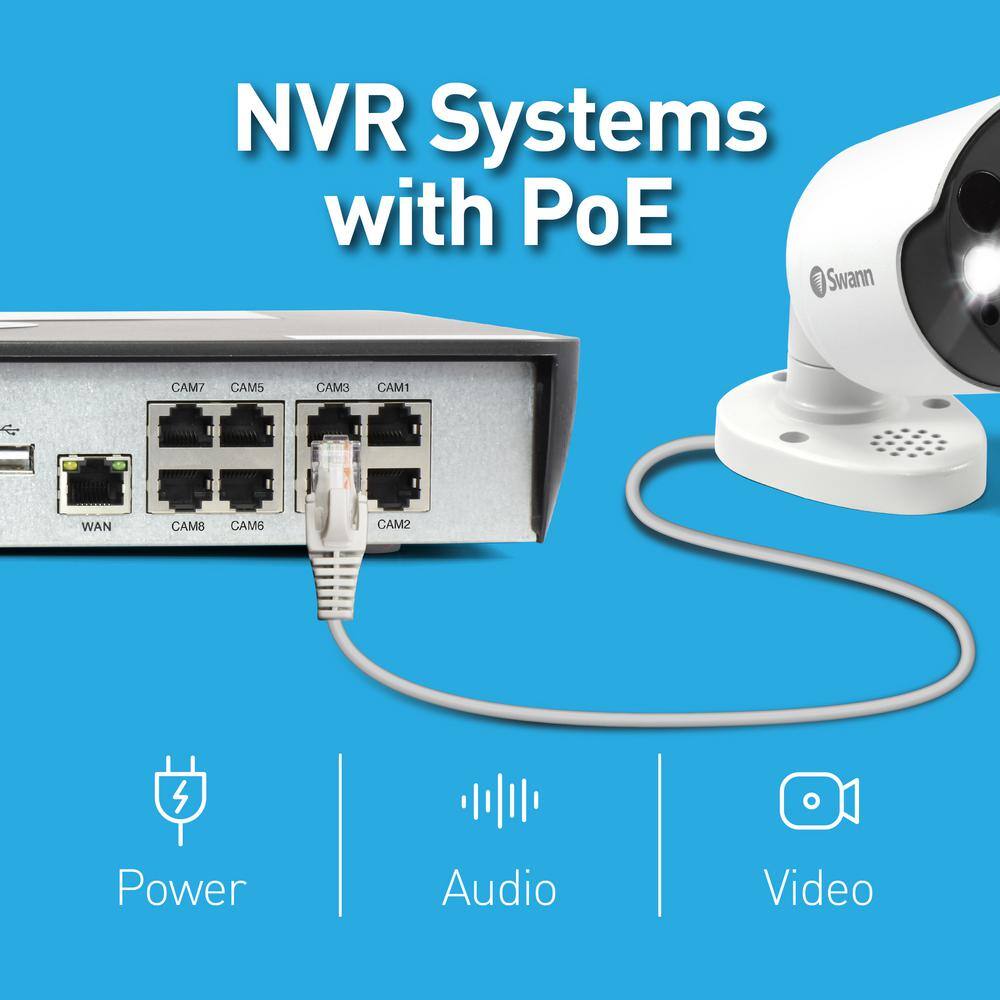 Swann 8-Channel 2TB NVR with 4 PoE Cat5 4K UHD Cameras with Free Face Detection SWNVK-886804FB