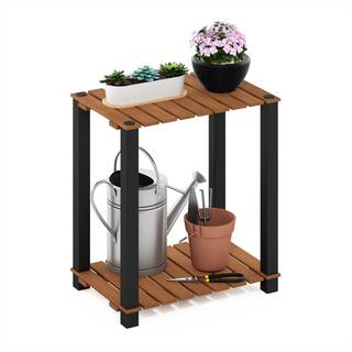 Furinno Pangkor 19.7 in. H x 17.7 in. W x 11.8 in. D Outdoor Natural Wood Plant Stand Potted Plant Shelf 2-Tier 22362FGBK