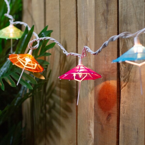 10 Colorful Drink Umbrella Novelty String Lights，6.5 ft White Wire