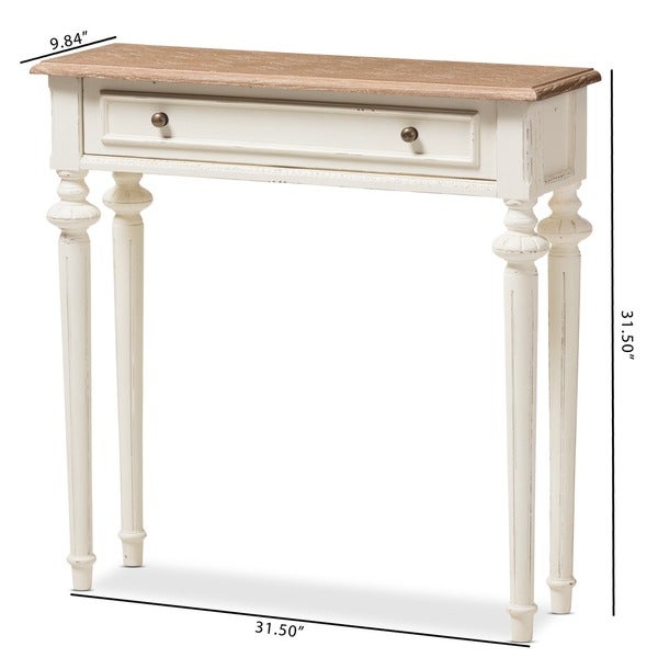 The Gray Barn Keene French Provincial Style Weathered Oak and White Wash Distressed Finish Wood Console Table