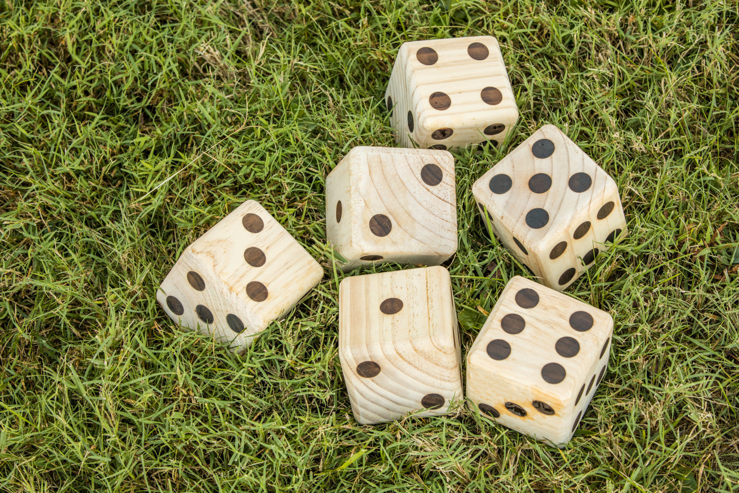 Triumph Big Roller Six Large Wooden Lawn Dice Set for Outdoor Use with Included Dry-Erase Scorecards， Markers， and Carry Bag