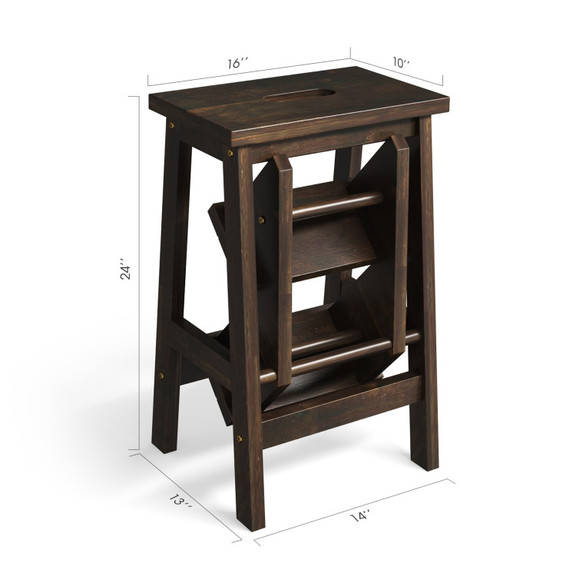 Costway 42856319 3 in 1 Rubber Wood Step Stool wit...