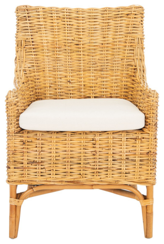 Kathryn Rattan Accent Chair With Cushion Natural/White   Tropical   Armchairs And Accent Chairs   by V.S.D Furniture  Houzz