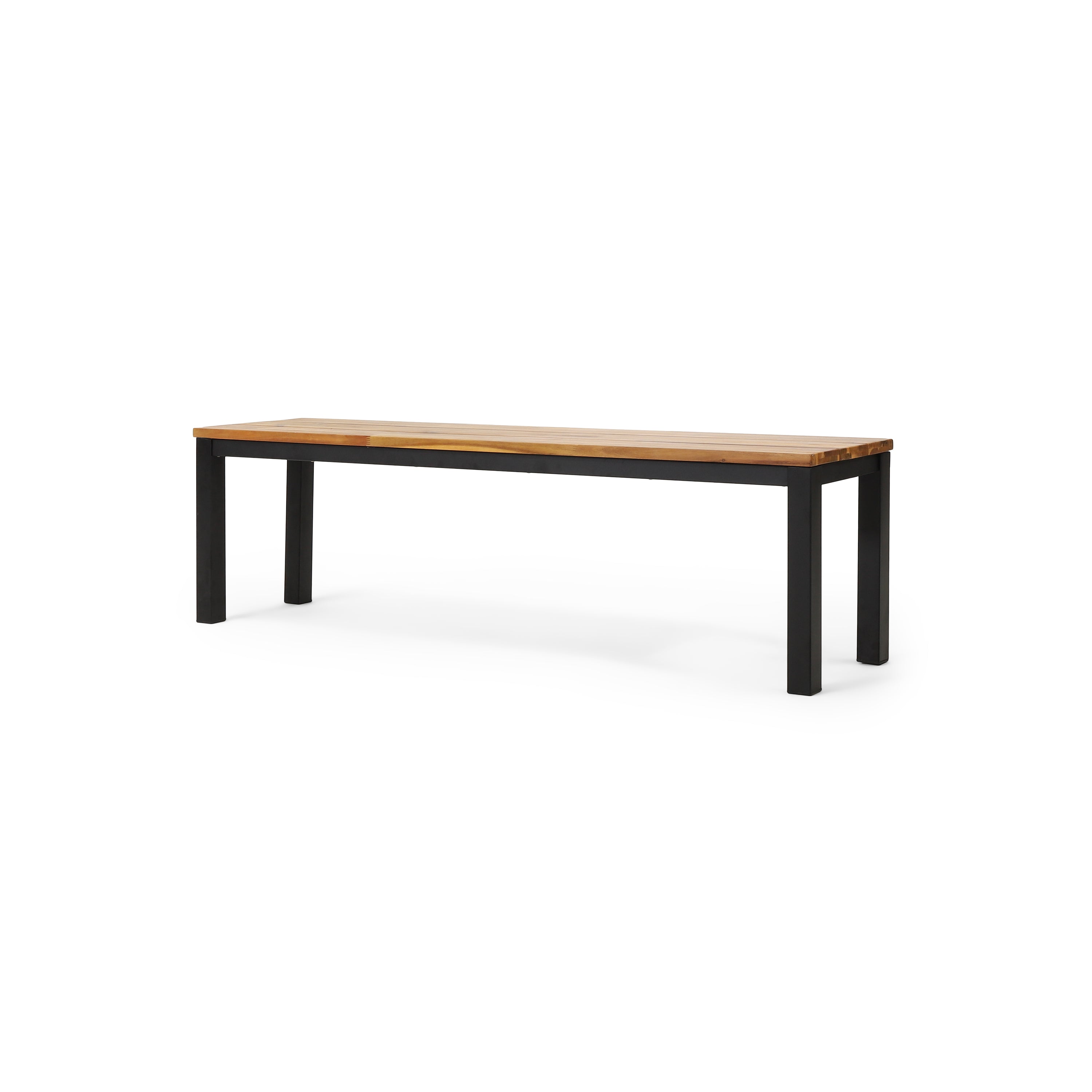 Colcord Outdoor Modern Industrial Acacia Wood Bench, Teak and Back