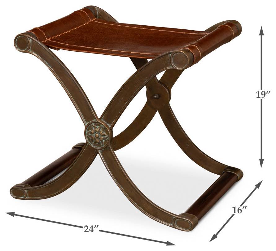 Campaign Leather Folding Stool   Traditional   Footstools And Ottomans   by Sideboards and Things  Houzz