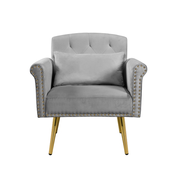 Velvet Upholstered Armchair Living Rooms Nailhead Arms Accent Chairs Tufted Back Lounge Chairs with Metal Legs and Pockets