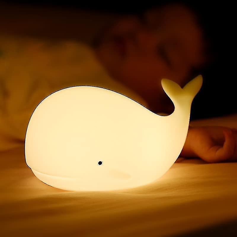 Baby Child Whale Night Light， Portable Led Color Silicone， Dual Warm Light Mode， White And 7 Breaths