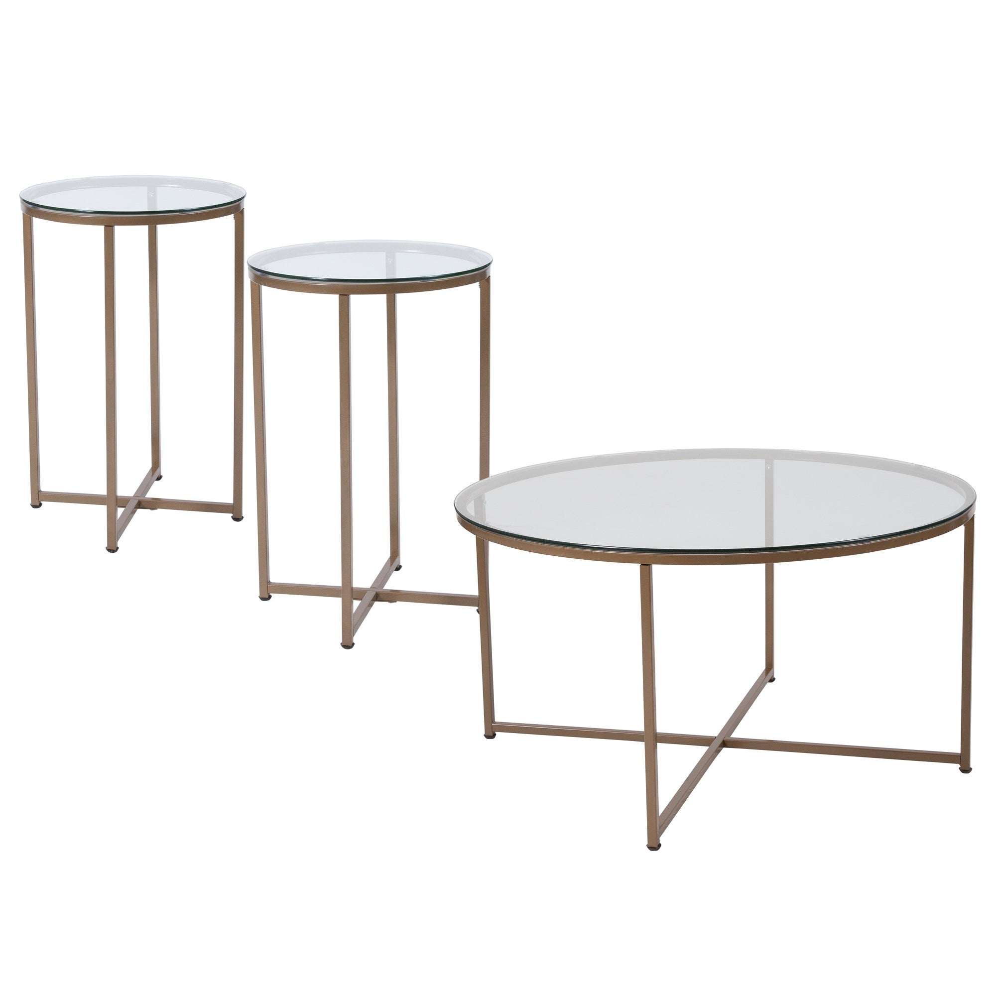 3-Piece Clear Contemporary Round Coffee and End Table Set 35.5