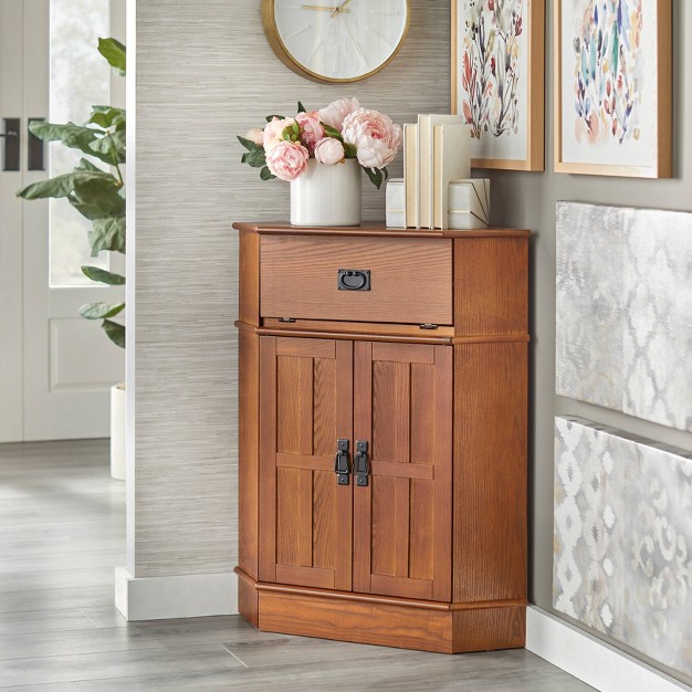 Mission 2 Door 1 Drawer Corner Storage Cabinet Oak Buylateral