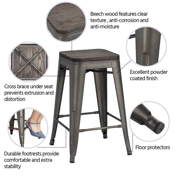 Topeakmart Bar Stool， Gunmetal， Set of 4