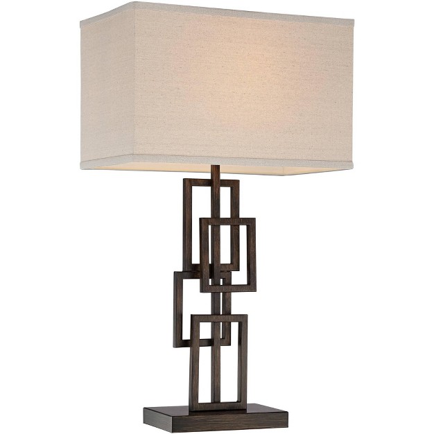 High Set Of 2 Dark Bronze Off white Linen Rectangular Shade For Bedroom Living Room Nightstand Office