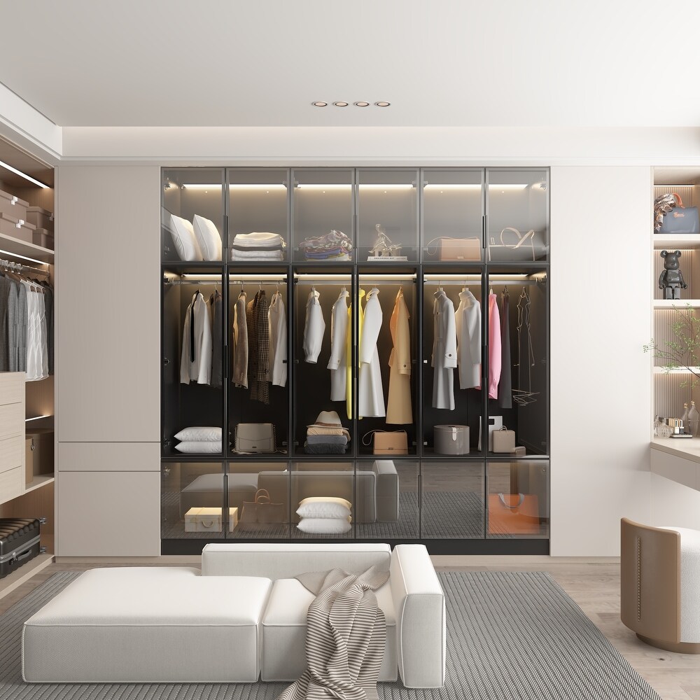 Modular Wardrobe with Elegant Glass Showcase Armoires Closet Cabinet