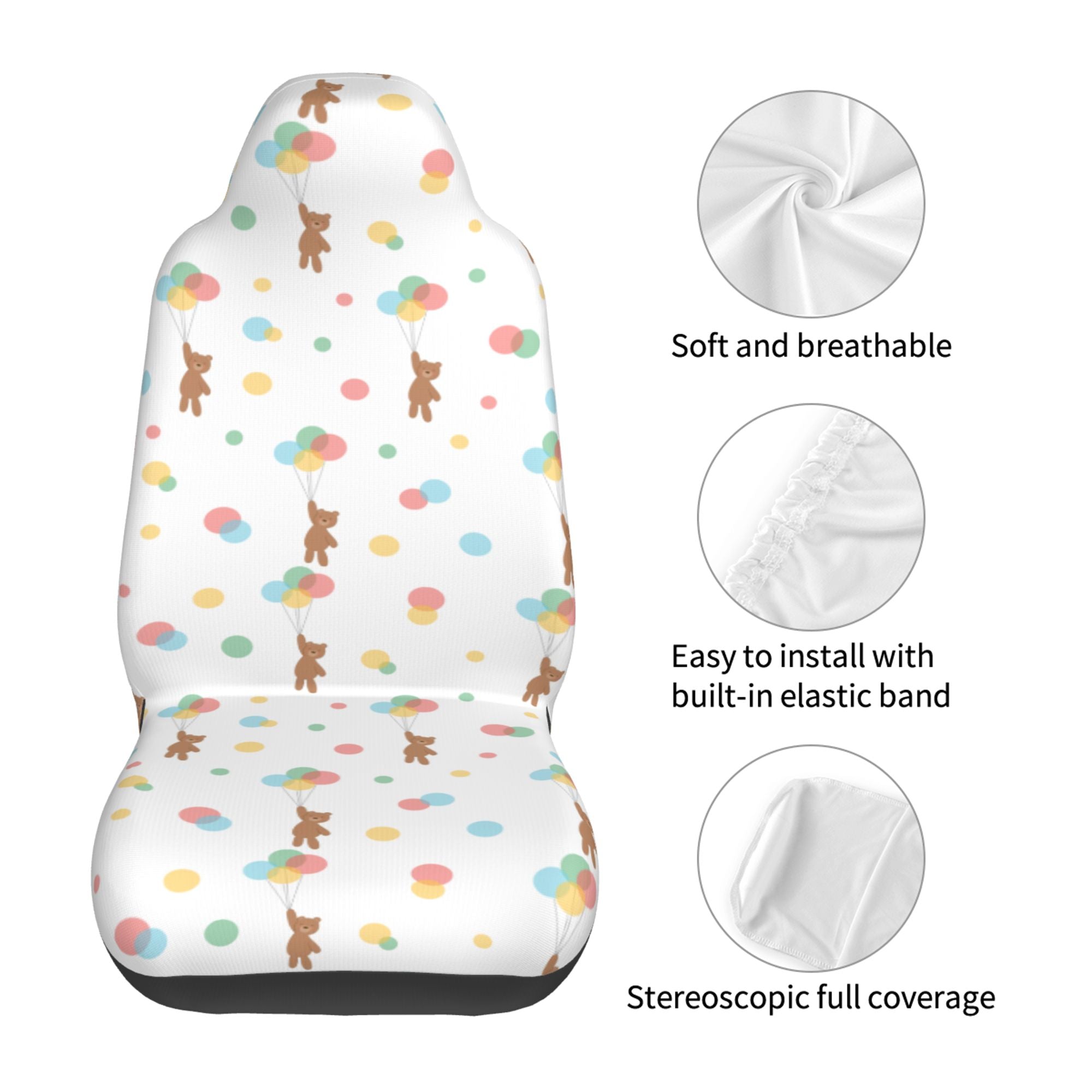 ZICANCN Car Seat Cover Cartoon Bear Balloon Car Front Seat Covers Protectors ， Automotive Seat Covers for Cars Trucks Suv