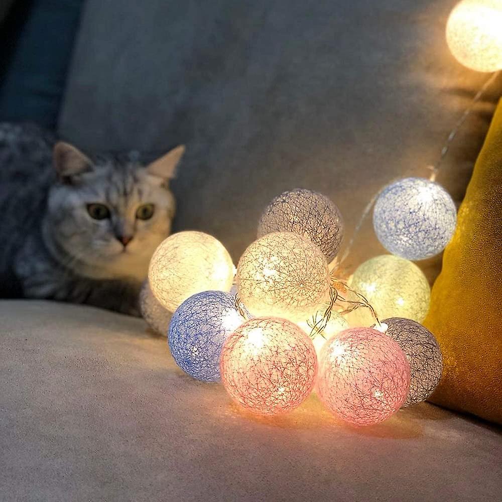 Night Light Cotton Ball String Lights - 3.8m 20 Led String Light With Plug For Bedroom Curtain Party Christmas Birthday Halloween Wedding Baby Room Ro