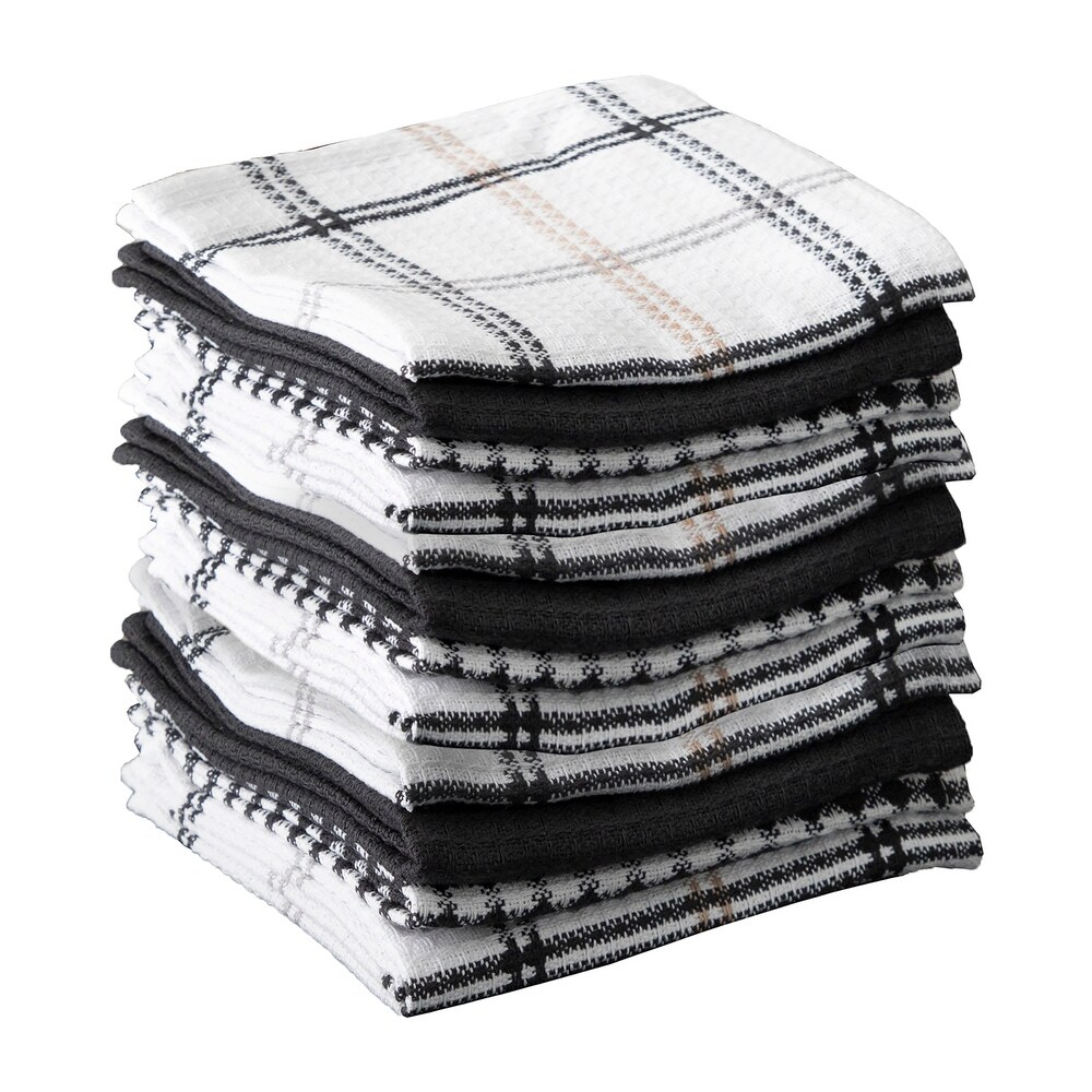 T fal Textiles 12 Pack Flat Waffle Cotton Kitchen Dish Cloth Set