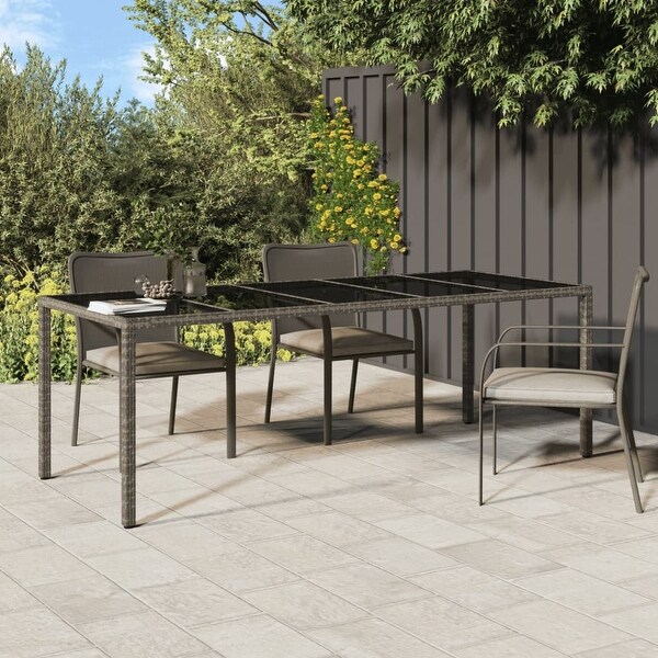 vidaXL Patio Table Outdoor Garden Dinner Table Tempered Glass and Poly Rattan