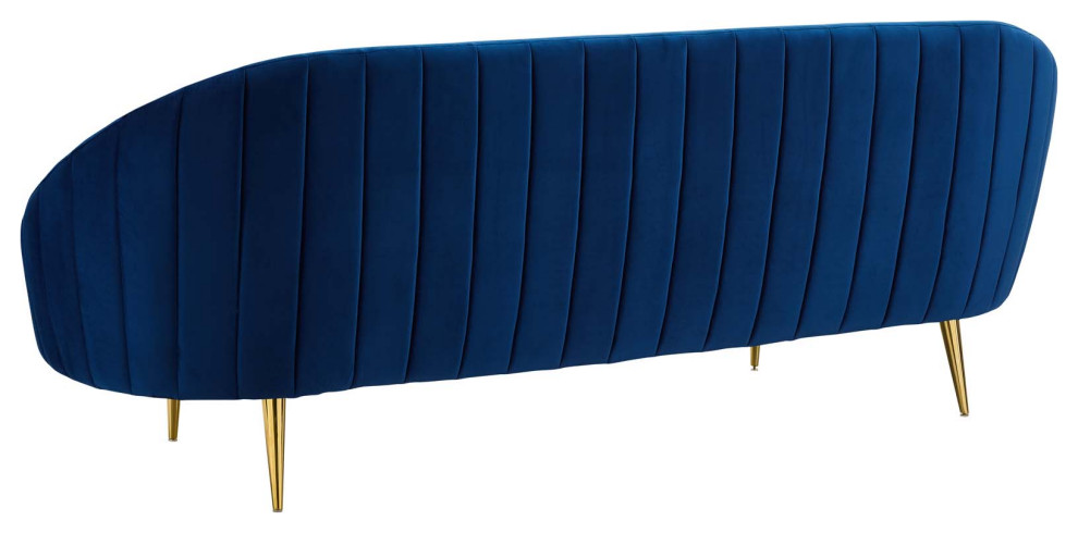 Modern Designer Living Room Lounge Club Lobby Sofa  Velvet Fabric  Navy Blue   Midcentury   Sofas   by House Bound  Houzz