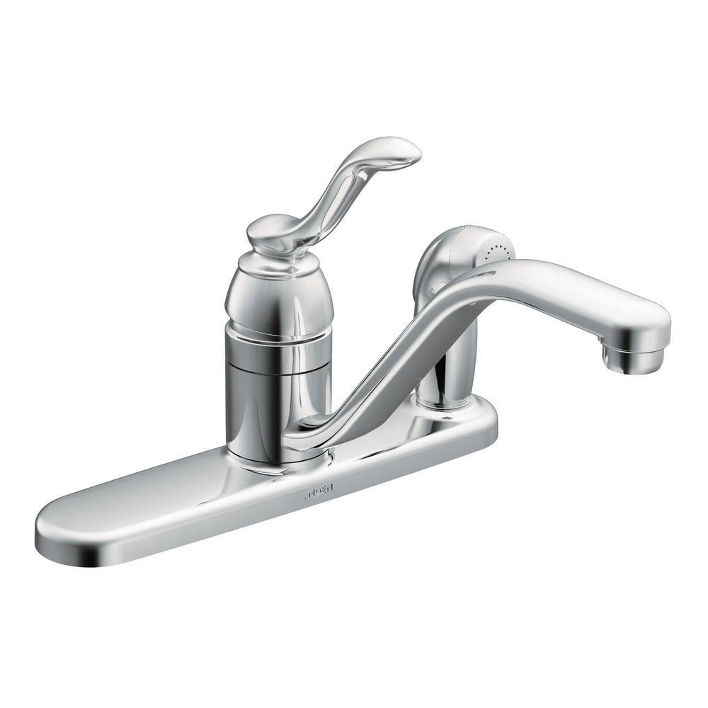 MOEN Banbury Single-Handle Low-Arc Standard Kitchen Faucet with Side Sprayer on Deck in Chrome CA87527