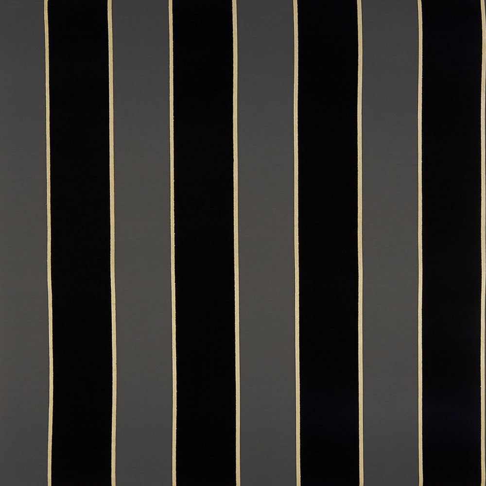 Regency Stripe Charcoal/Gold Flocked Wallpaper