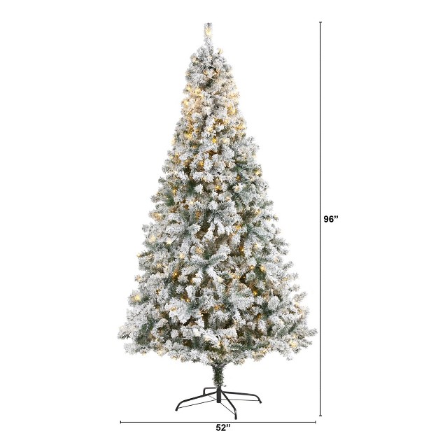 8ft Nearly Natural Pre-lit Led Flocked Full Rock Springs Spruce Artificial Christmas Tree Clear Lights