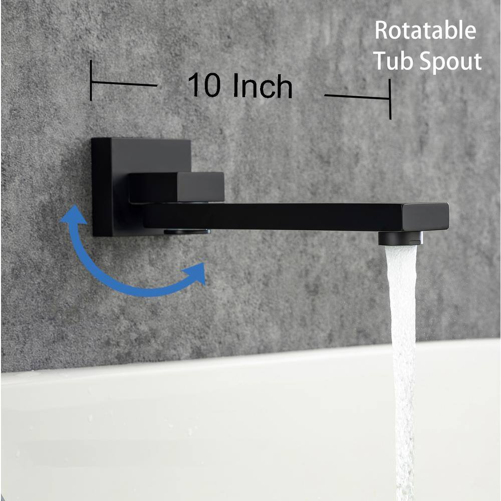 RAINLEX Single-Handle Wall Mount Roman Tub Faucet with Swivel Tub Spout and Rough-in Valve in Matte Black RX93107H