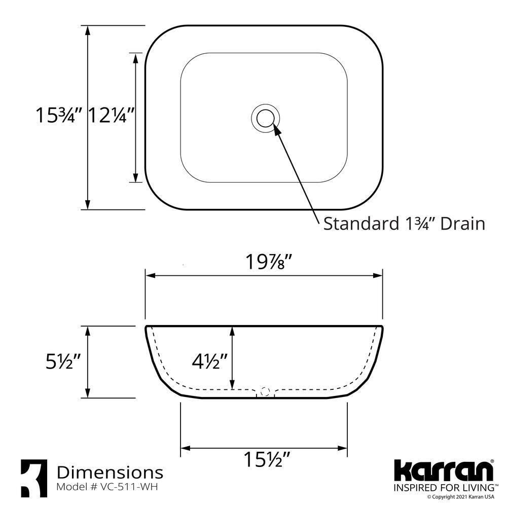 Karran Valera 20 in. Vitreous China Vessel Bathroom Sink in White VC-511-WH