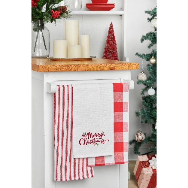 C amp f Home Merry Christmas Holly Leaves Waffle Weave Cotton Kitchen Towel