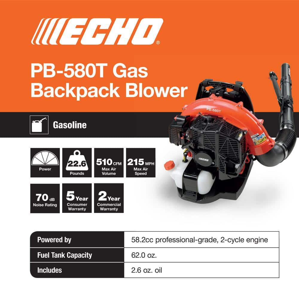 ECHO 216 MPH 517 CFM 582cc Gas 2Stroke Backpack Leaf Blower with Tube Throttle