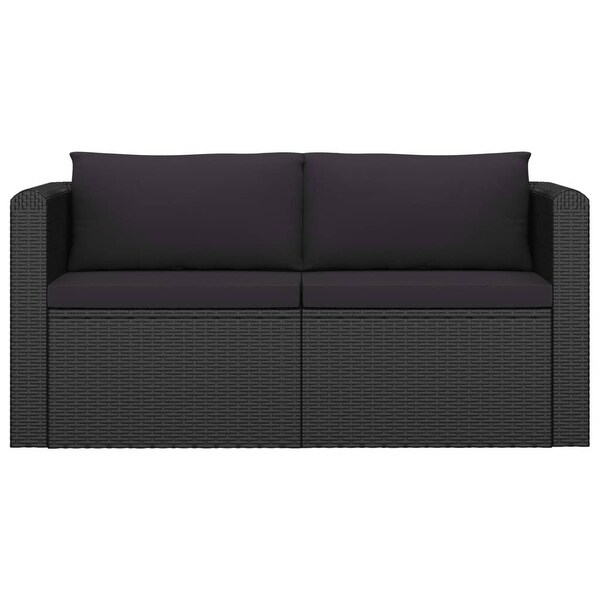 2 Piece Garden Sofa Set with Cushions Poly Rattan Black - Overstock - 35097610