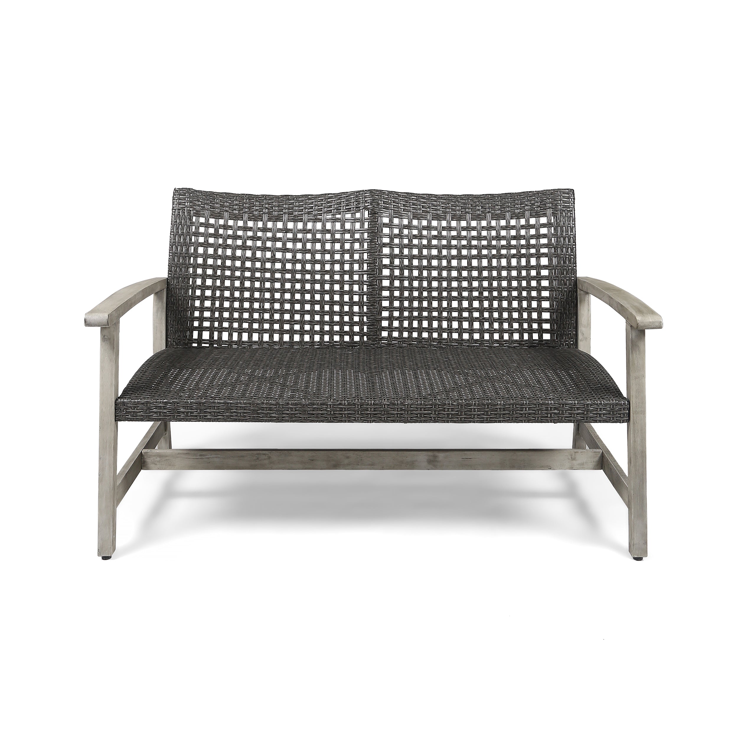 Marcia Outdoor Wood and Wicker Loveseat