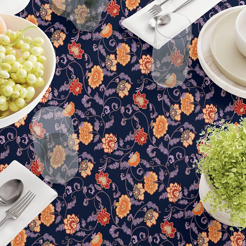 Square Tablecloth， 100% Cotton， 52x52， Floral 25