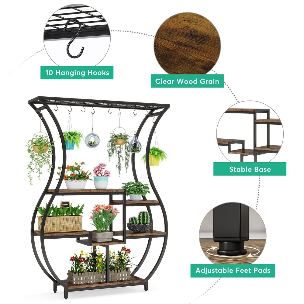 70.9 Inch Tall Plant Stand with 10 Hanging Hooks  6 Tier Plant Shelf for Living Room  Balcony