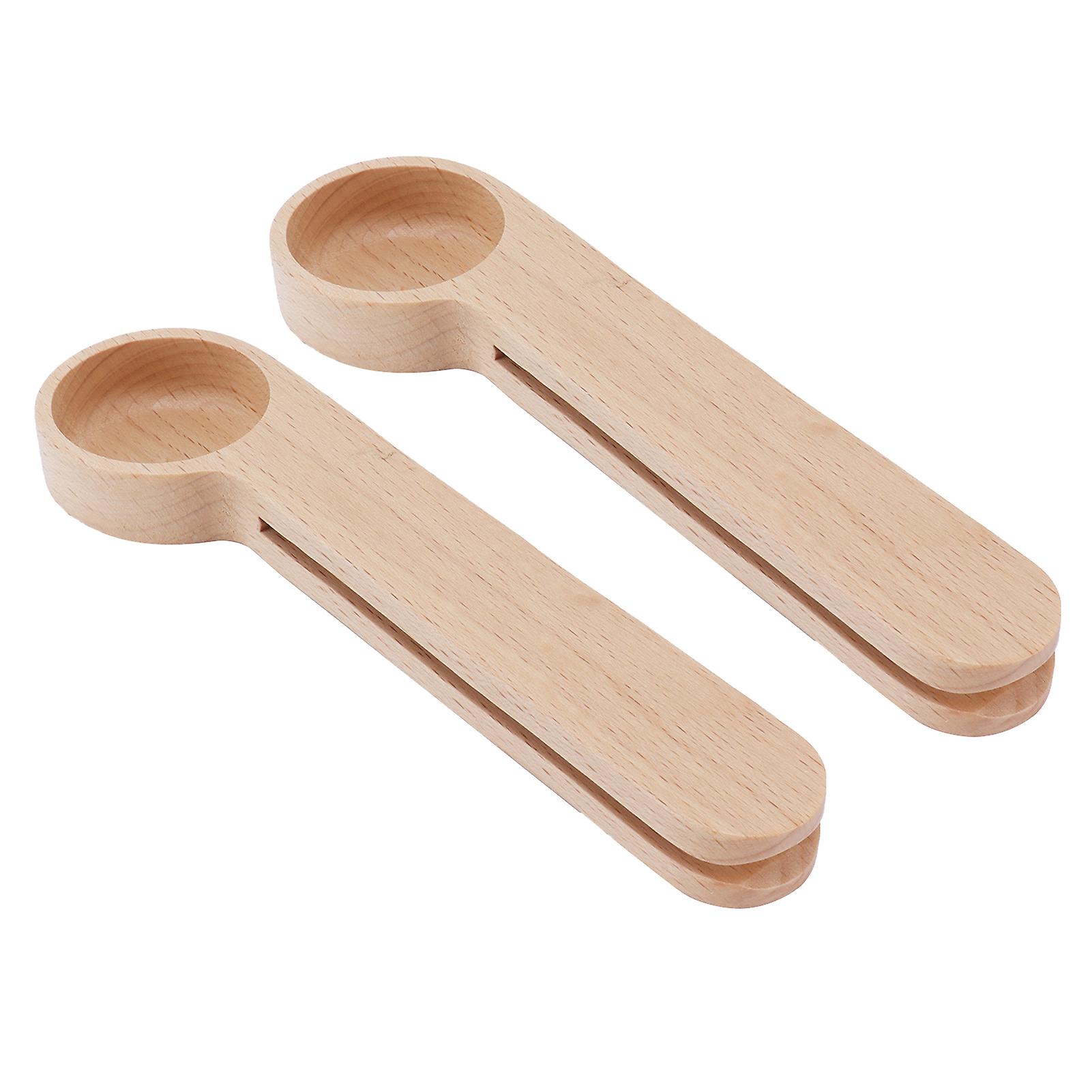 2pcs 2in 1 Wood Coffee Clip Scoop Food Snack Sealing Clip Tea Coffee Bean Measuring Spoon