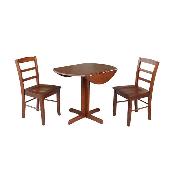 36 inch Dual Drop Leaf Dining Table with Two X-back Chairs in Espresso - (Set of 3)