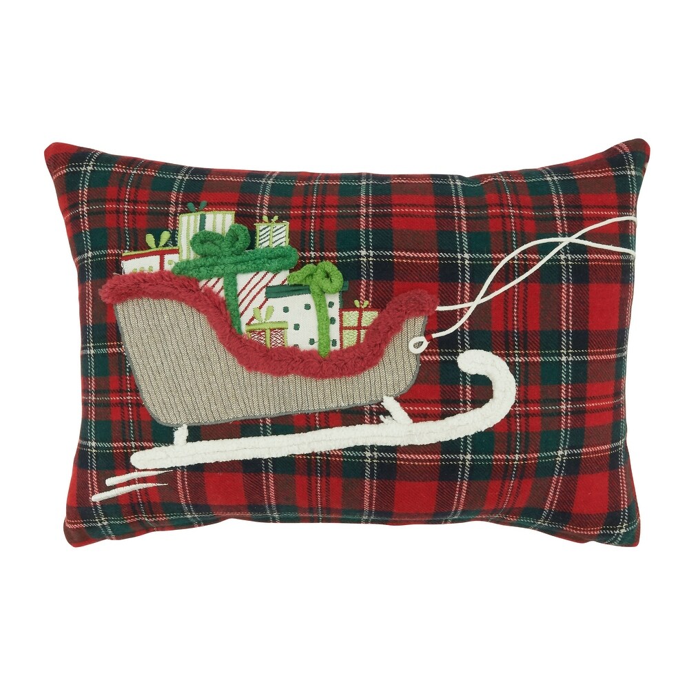 Plaid Pillow With Sleigh Design