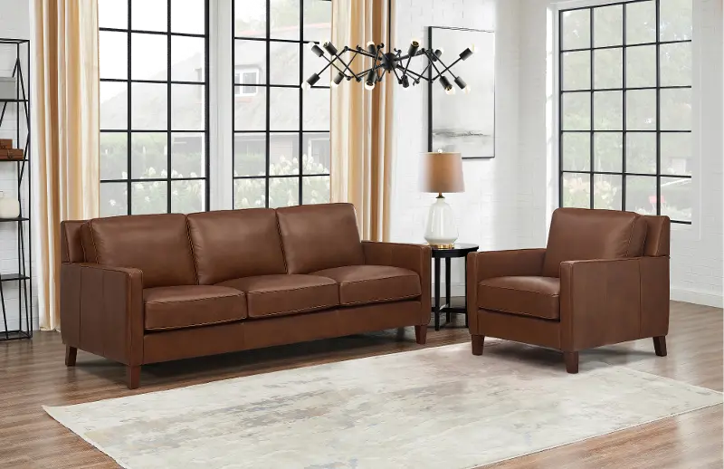 New Haven Brown Leather 2 Piece Sofa and Chair Set