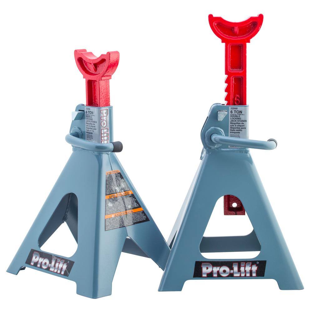 Pro-Lift 6-Ton Double Locking Pin Jack Stand with Cast Ductile Ratchet Bar Pair T-6906D